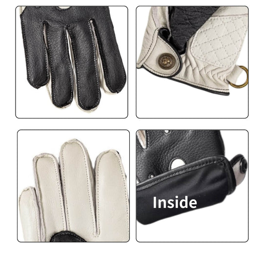 Men’s Deerskin Driving Gloves – Full-Finger with Flame Pattern Design - Black