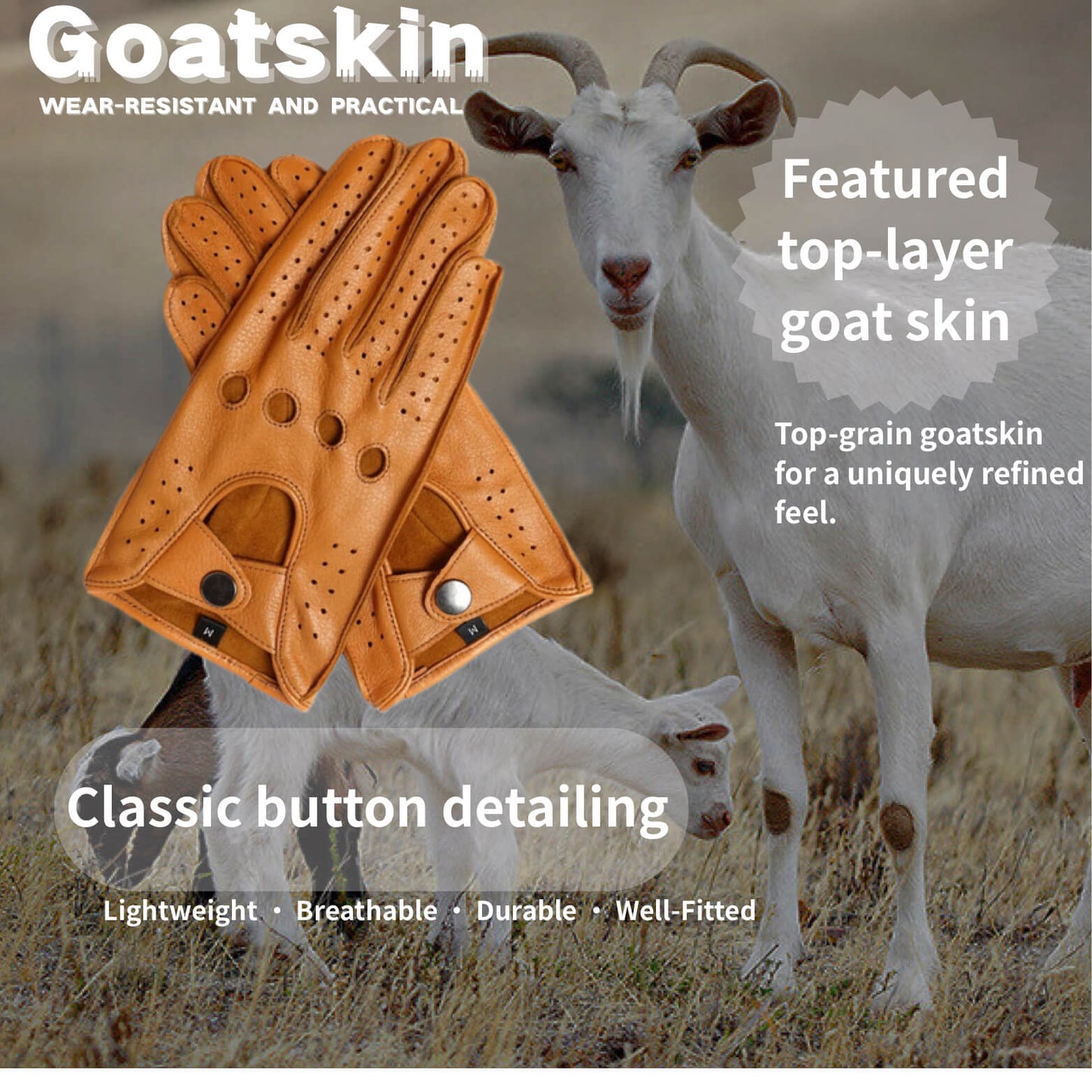 Men’s Retro Goatskin Driving Gloves – Full-Finger with Knuckle Cutouts & Perforated Design