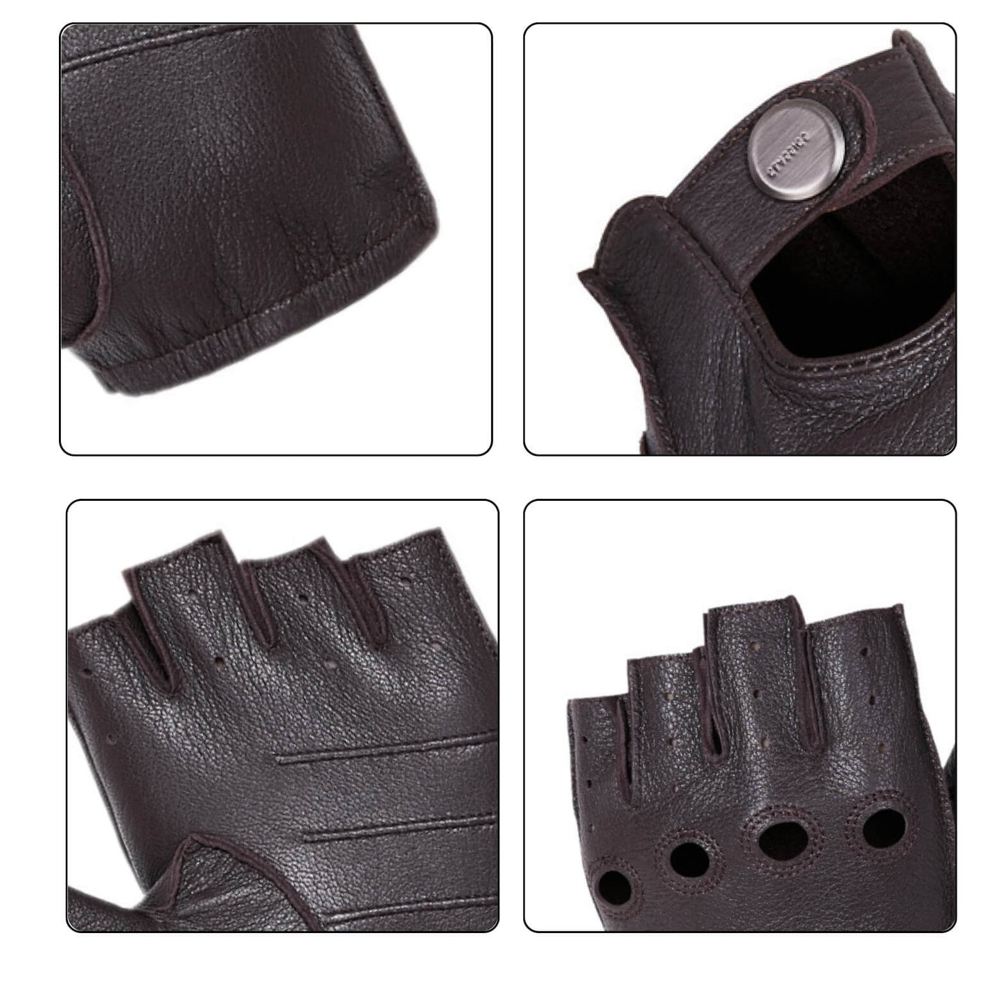 Men’s Classic Deerskin Driving Gloves – Half-Finger with Knuckle Cutouts & Solid Color - Brown