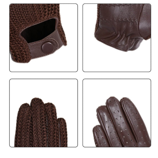 Men’s Retro Goatskin Driving Gloves – Full-Finger with Woven Back - Brown