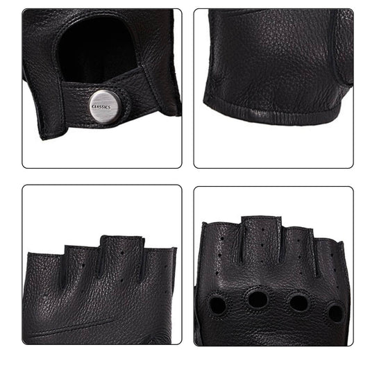 Men’s Classic Deerskin Driving Gloves – Half-Finger with Knuckle Cutouts & Solid Color - Black