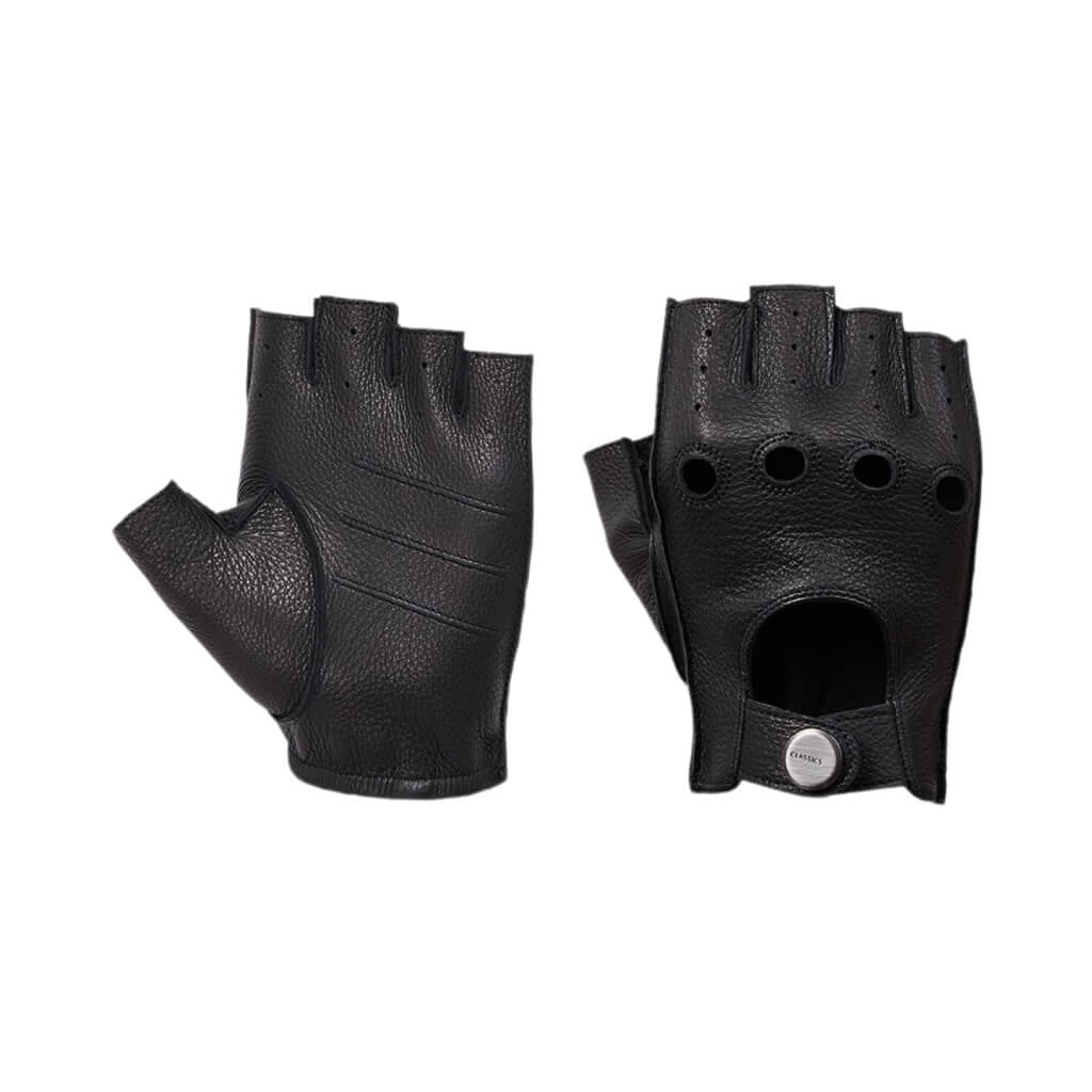 Men’s Classic Deerskin Driving Gloves – Half-Finger with Knuckle Cutouts & Solid Color - Black