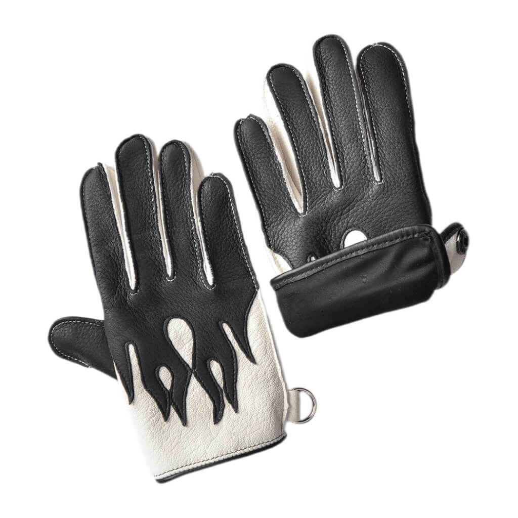 Men’s Deerskin Driving Gloves – Full-Finger with Flame Pattern Design - Black