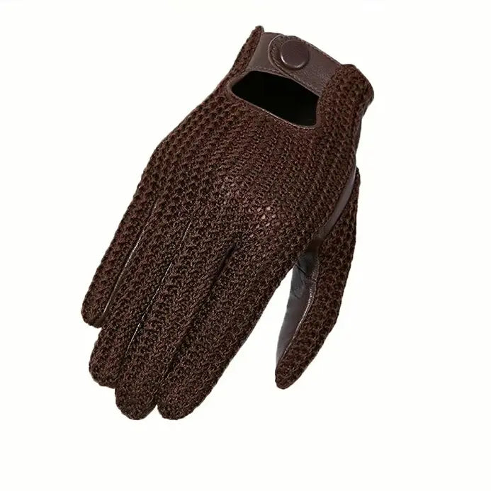 Men’s Retro Goatskin Driving Gloves – Full-Finger with Woven Back - Brown