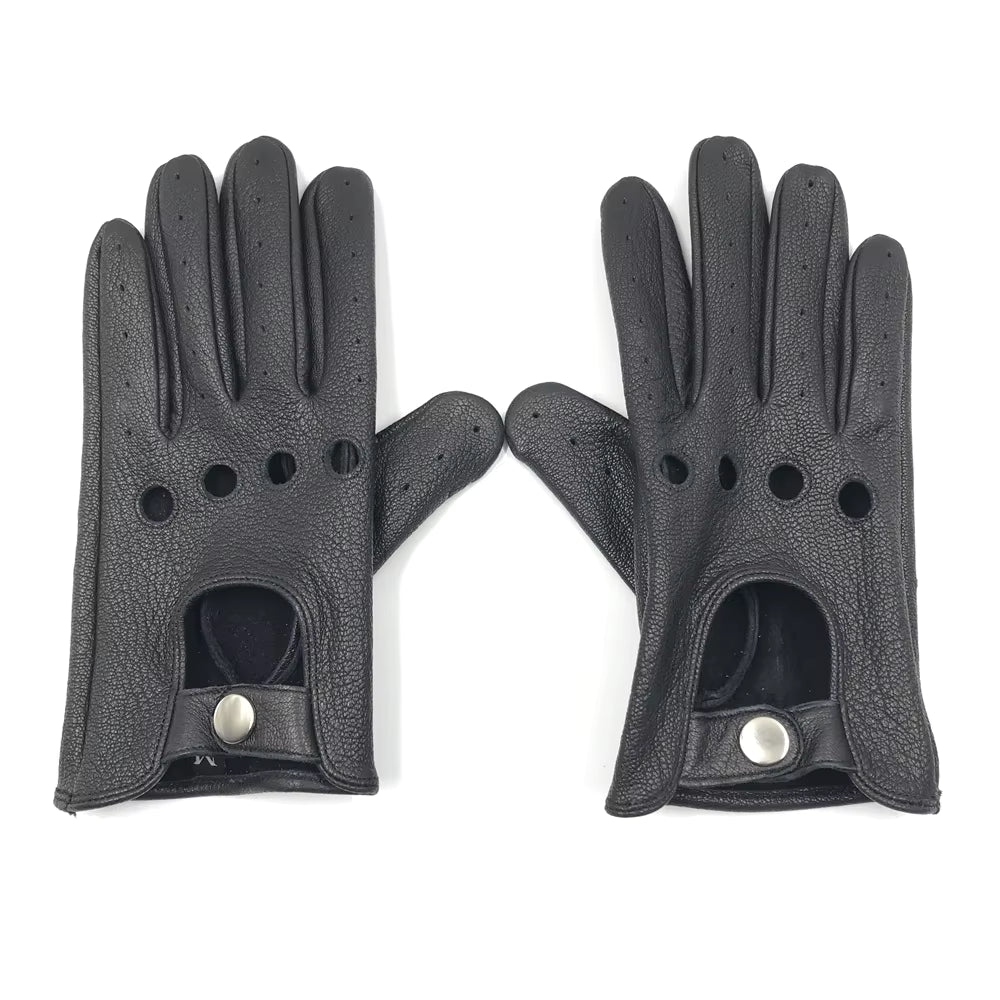 Men’s Retro Goatskin Driving Gloves – Full-Finger with Knuckle Cutouts & Solid Color – Thin & Breathable