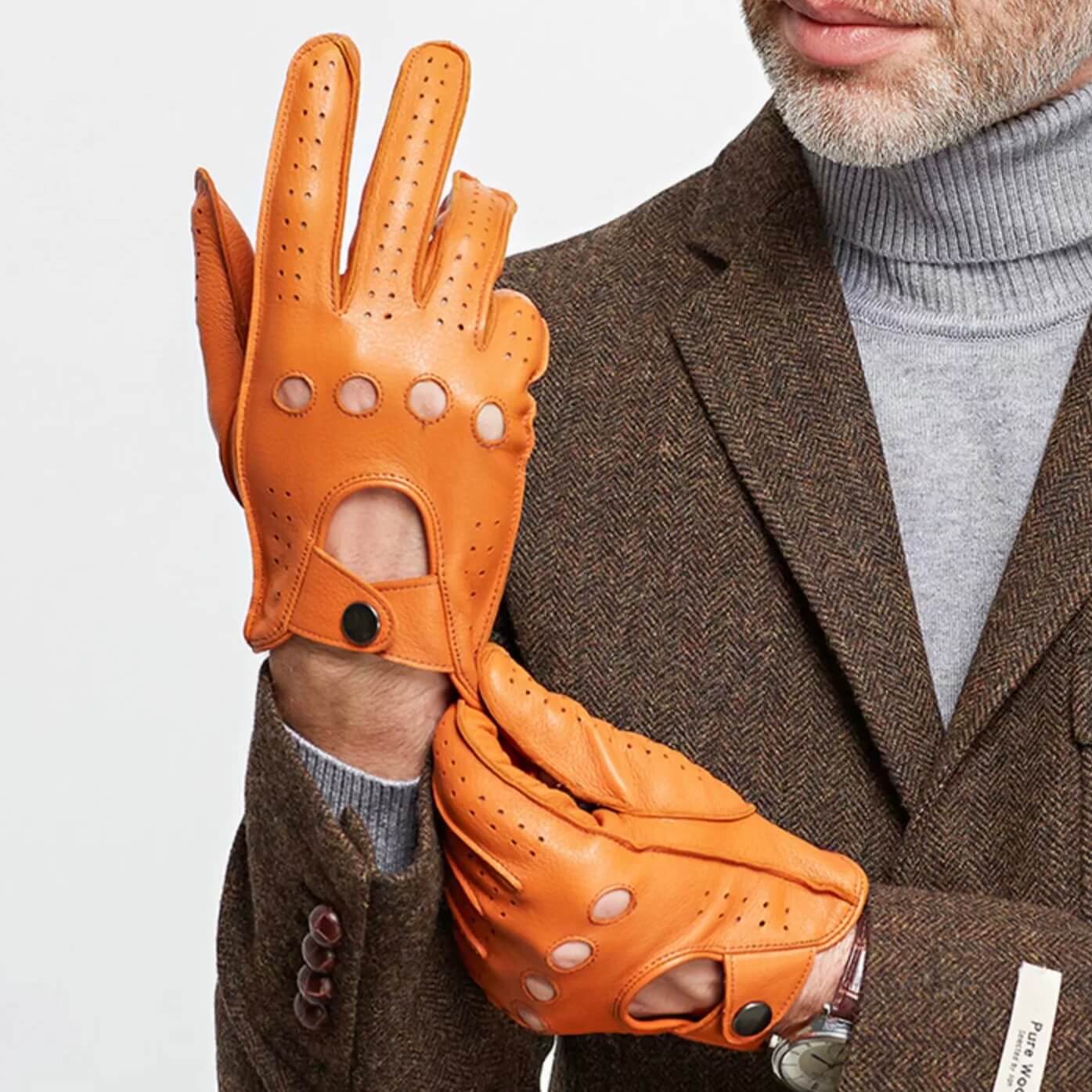 Men’s Retro Goatskin Driving Gloves – Full-Finger with Knuckle Cutouts & Perforated Design