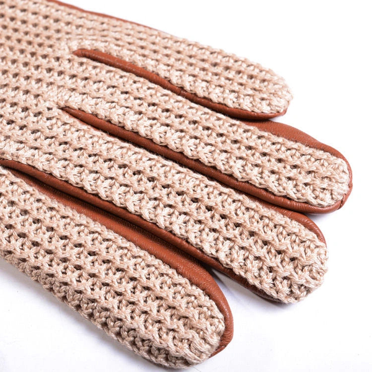 Men’s Retro Goatskin Driving Gloves – Full-Finger with Woven Back - Beige