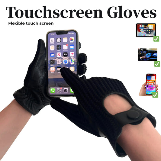 Men’s Retro Goatskin Driving Gloves – Full-Finger with Woven Back - Black