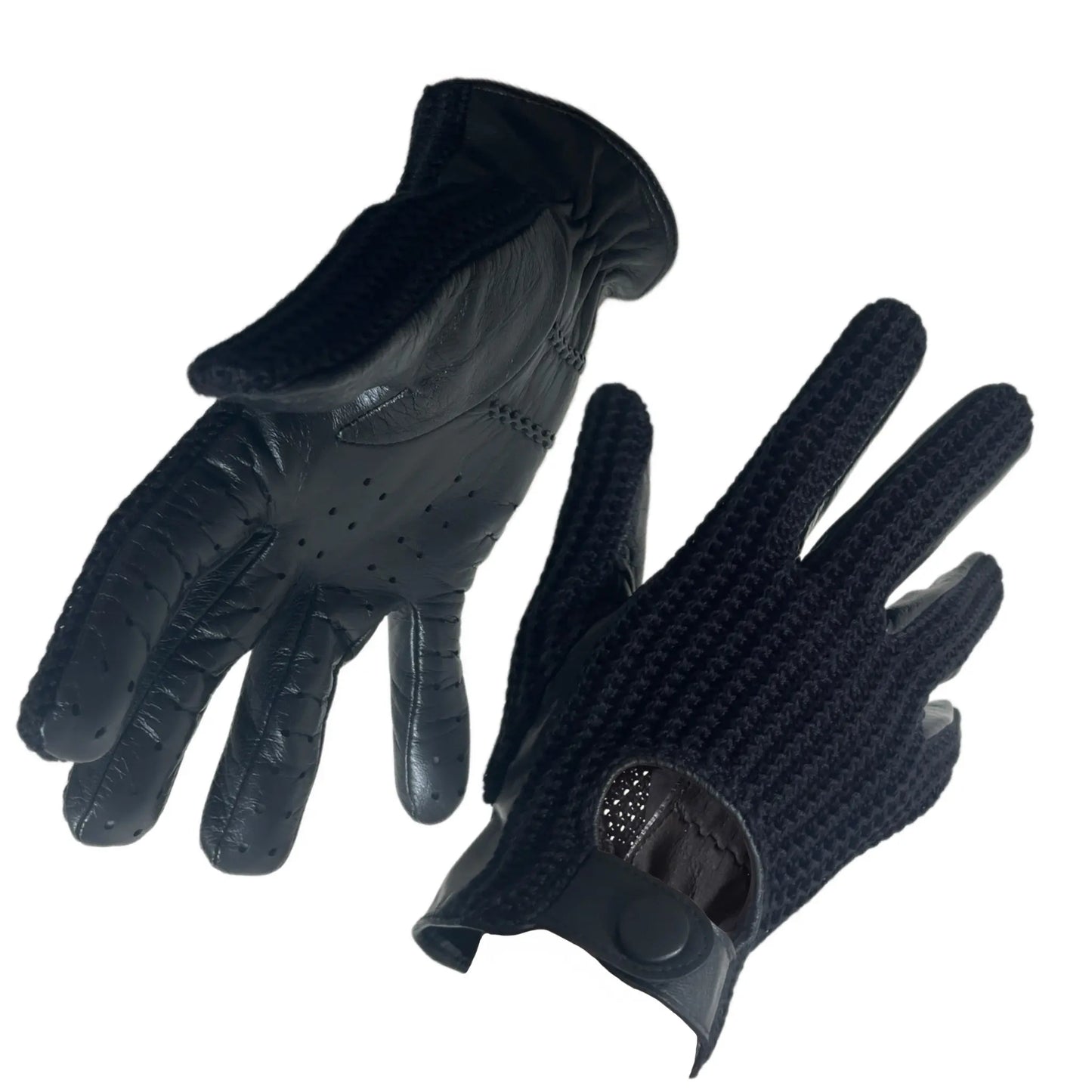 Men’s Retro Goatskin Driving Gloves – Full-Finger with Woven Back - Black