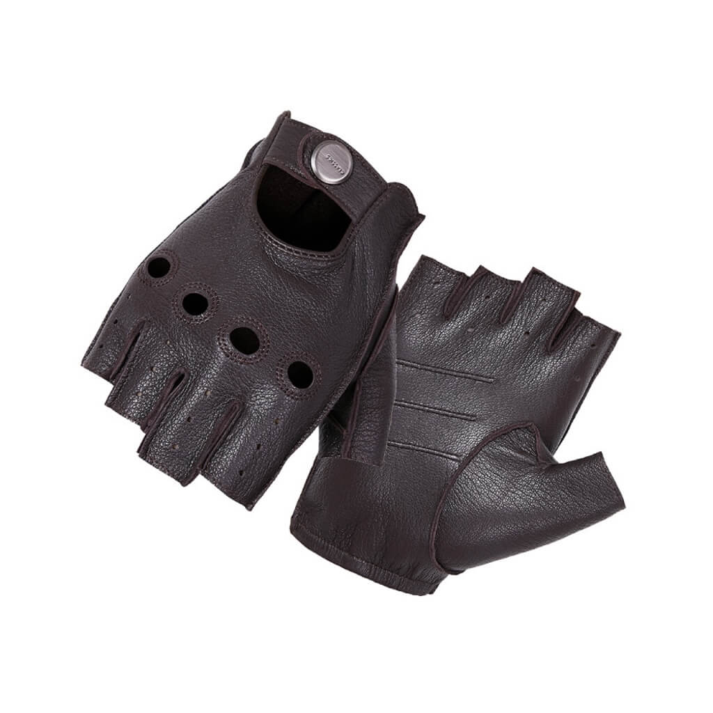 Men’s Classic Deerskin Driving Gloves – Half-Finger with Knuckle Cutouts & Solid Color - Brown