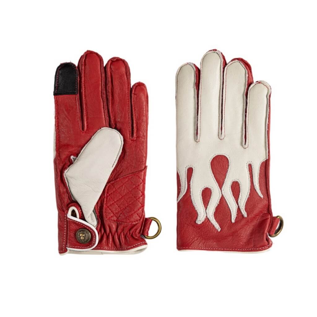 Men’s Deerskin Driving Gloves – Full-Finger with Flame Pattern Design - Red