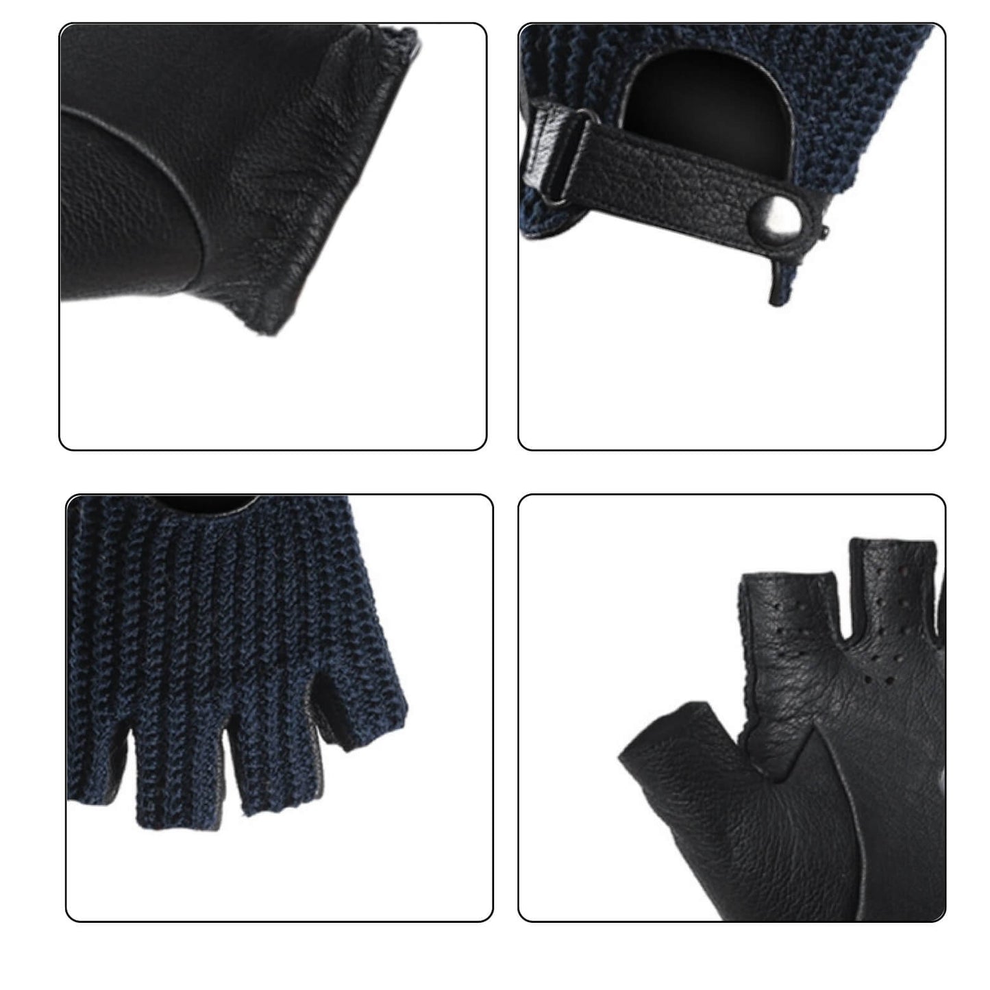 Men’s Retro Sheepskin Driving Gloves – Half-Finger with Woven Back - Blue