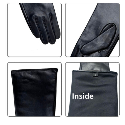 Women’s Sheepskin Driving Gloves – 18-Inch Long Cuff, Silk Lining - Black