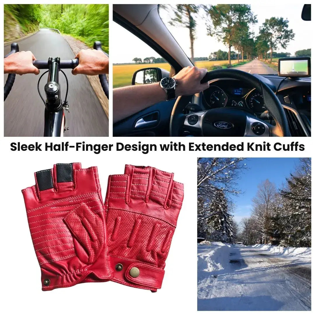 Men’s Retro Sheepskin Driving Gloves – Half-Finger with Stitched Accents