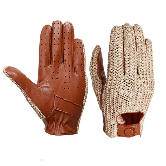Men’s Retro Goatskin Driving Gloves – Full-Finger with Woven Back - Beige