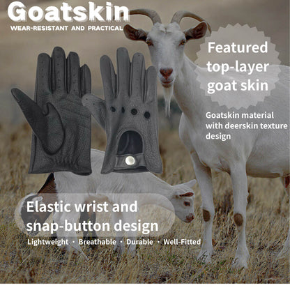 Men’s Retro Goatskin Driving Gloves – Full-Finger with Knuckle Cutouts & Solid Color – Thin & Breathable