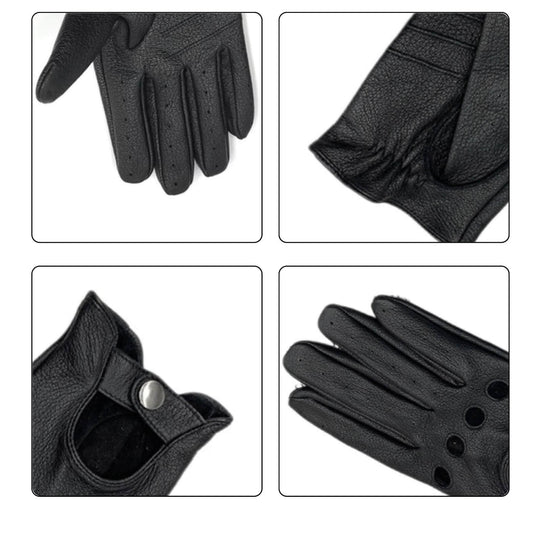 Men’s Retro Goatskin Driving Gloves – Full-Finger with Knuckle Cutouts & Solid Color – Thin & Breathable