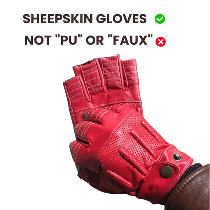 Men’s Retro Sheepskin Driving Gloves – Half-Finger with Stitched Accents