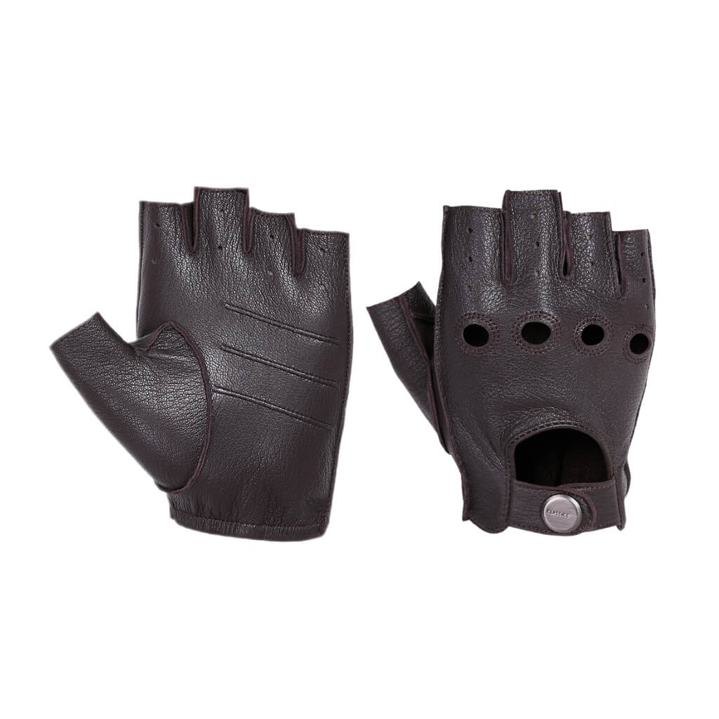 Men’s Classic Deerskin Driving Gloves – Half-Finger with Knuckle Cutouts & Solid Color - Brown