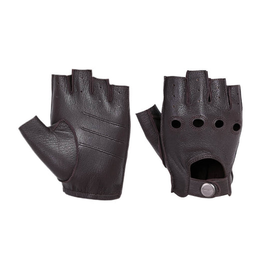 Men’s Classic Deerskin Driving Gloves – Half-Finger with Knuckle Cutouts & Solid Color - Brown