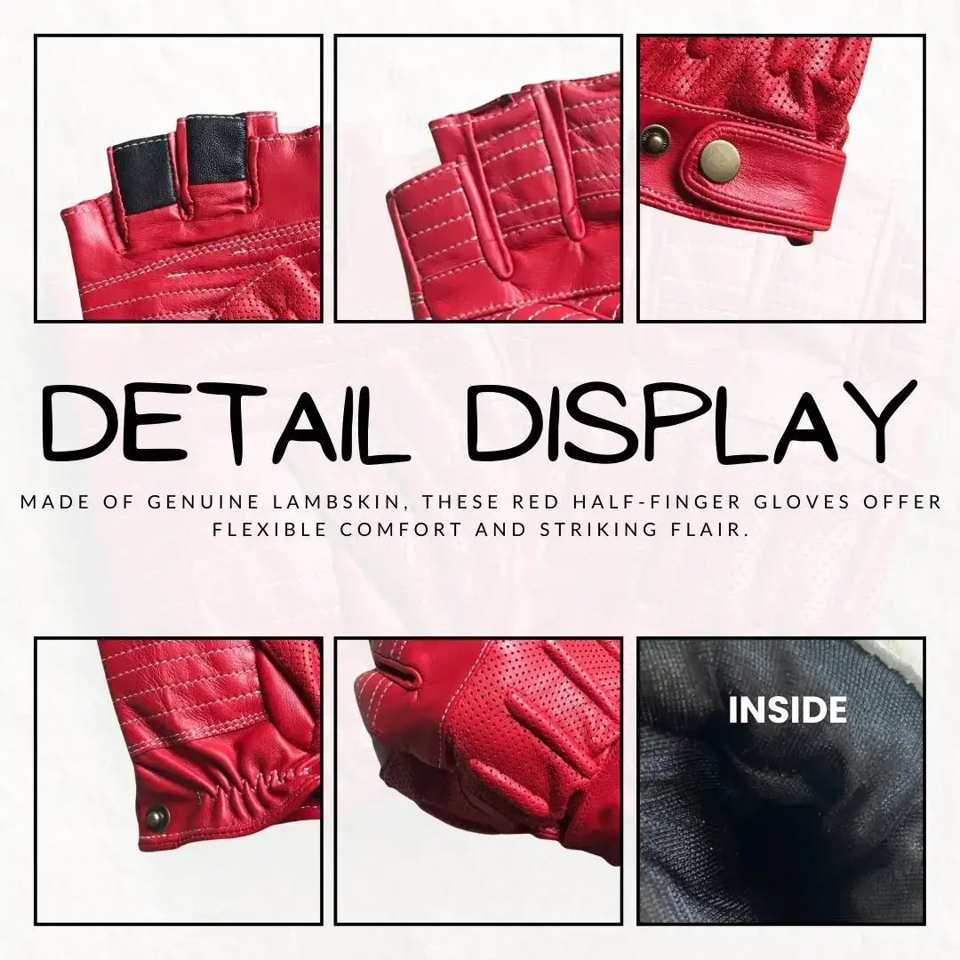 Men’s Retro Sheepskin Driving Gloves – Half-Finger with Stitched Accents