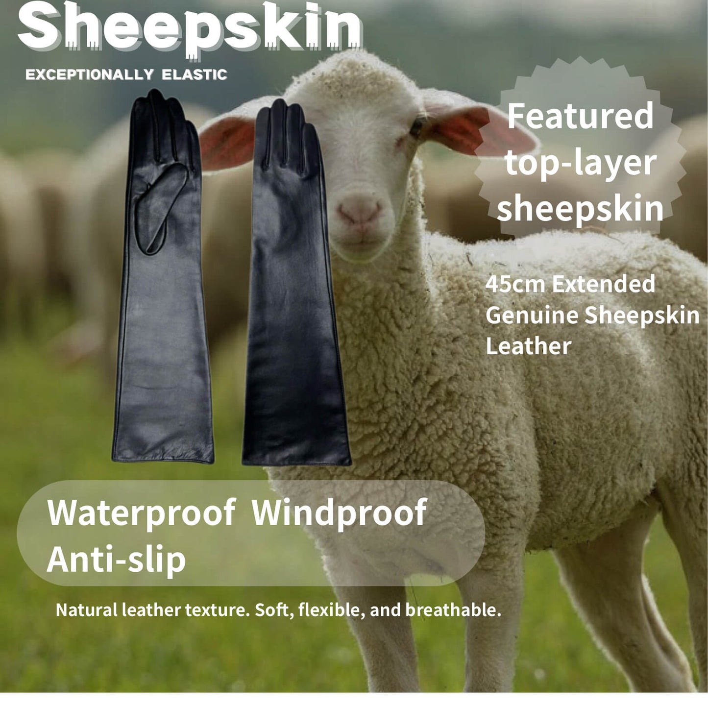 Women’s Sheepskin Driving Gloves – 18-Inch Long Cuff, Silk Lining - Black