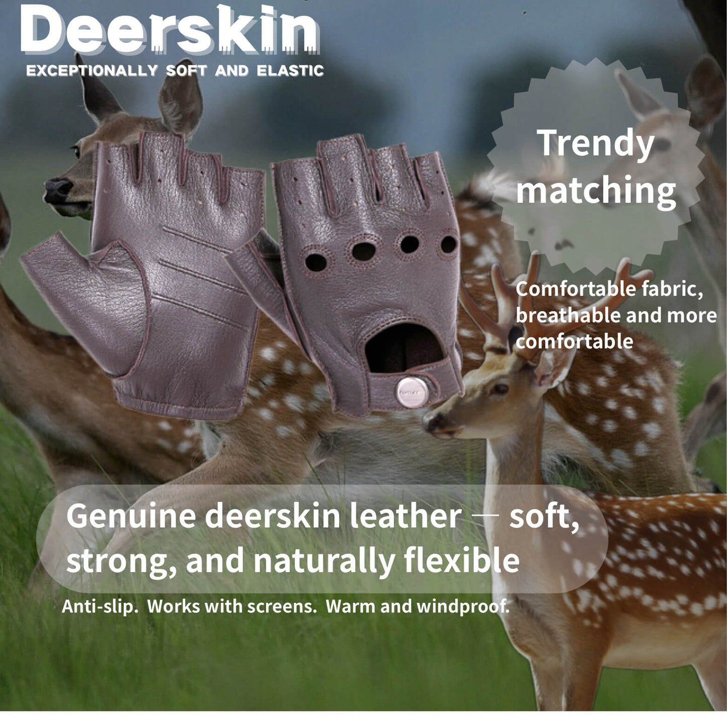 Men’s Classic Deerskin Driving Gloves – Half-Finger with Knuckle Cutouts & Solid Color - Brown