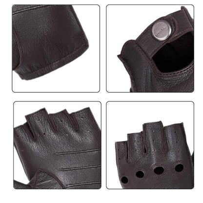 Men’s Classic Deerskin Driving Gloves – Half-Finger with Knuckle Cutouts & Solid Color - Brown