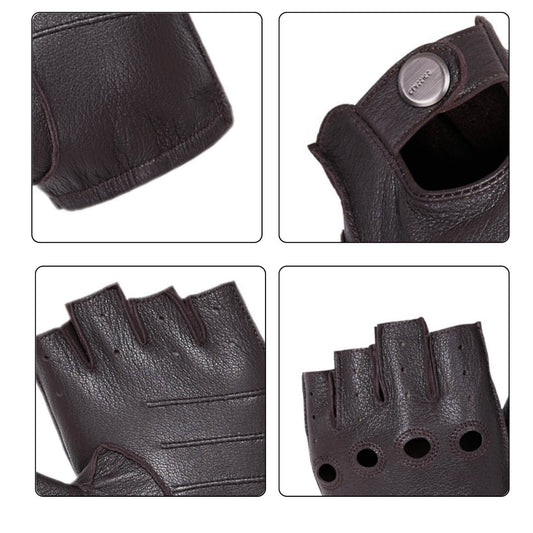 Men’s Classic Deerskin Driving Gloves – Half-Finger with Knuckle Cutouts & Solid Color - Brown