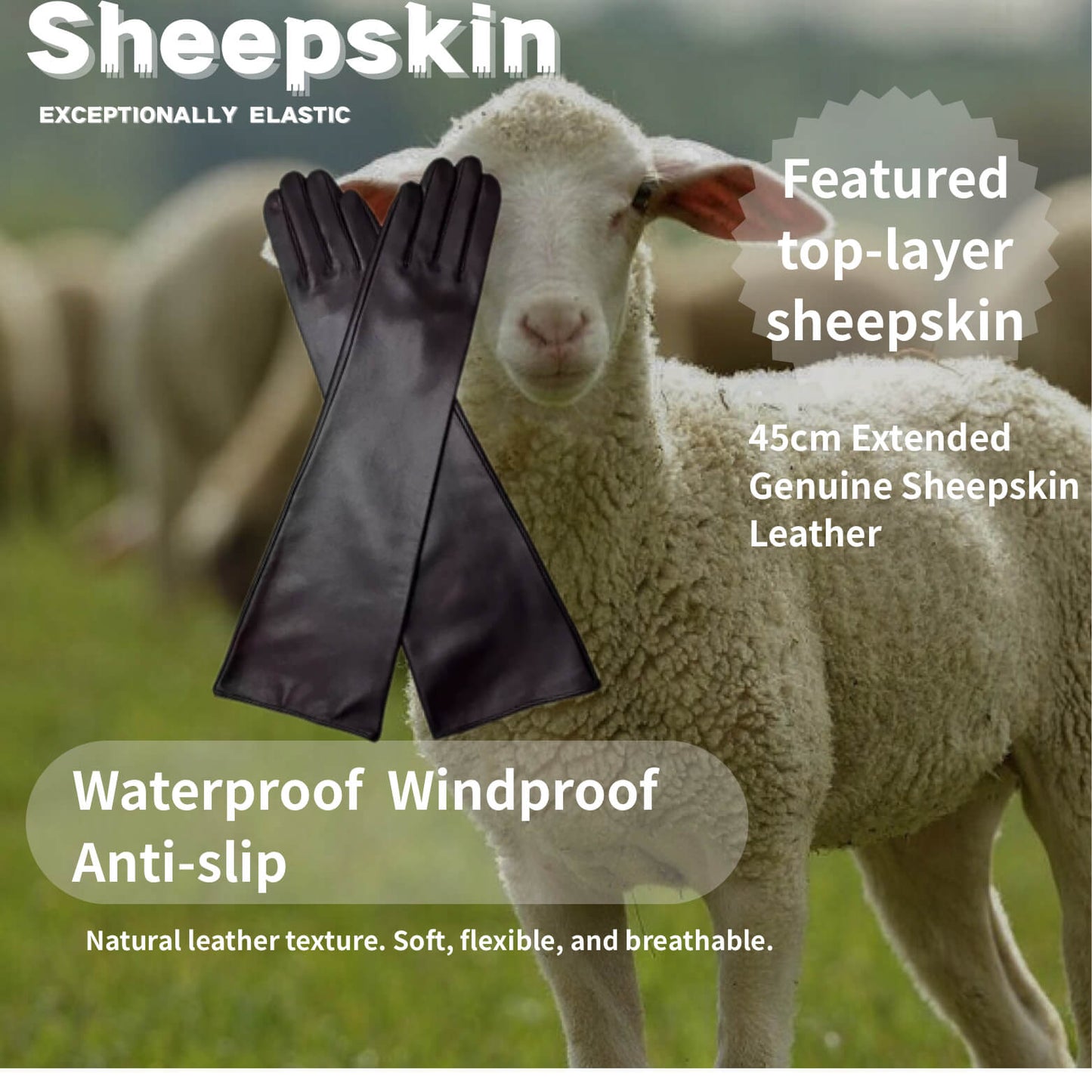 Women’s Sheepskin Driving Gloves – 18-Inch Long Cuff, Silk Lining - Brown