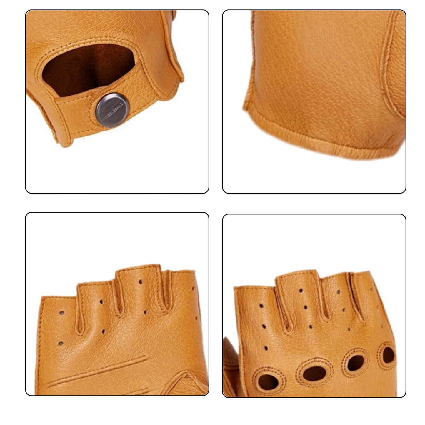 Men’s Classic Deerskin Driving Gloves – Half-Finger with Knuckle Cutouts & Solid Color - Camel