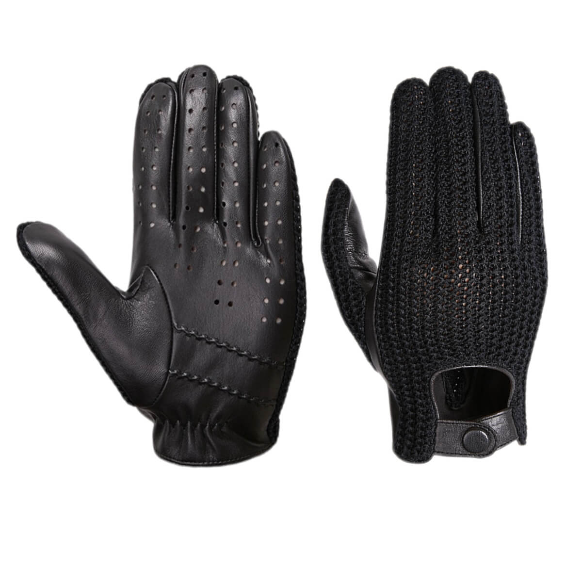 Men’s Retro Goatskin Driving Gloves – Full-Finger with Woven Back - Black