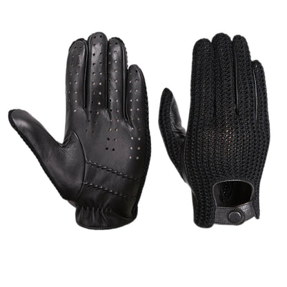 Men’s Retro Goatskin Driving Gloves – Full-Finger with Woven Back - Black