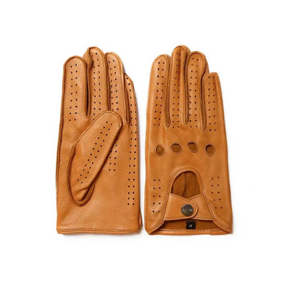 Men’s Retro Goatskin Driving Gloves – Full-Finger with Knuckle Cutouts & Perforated Design