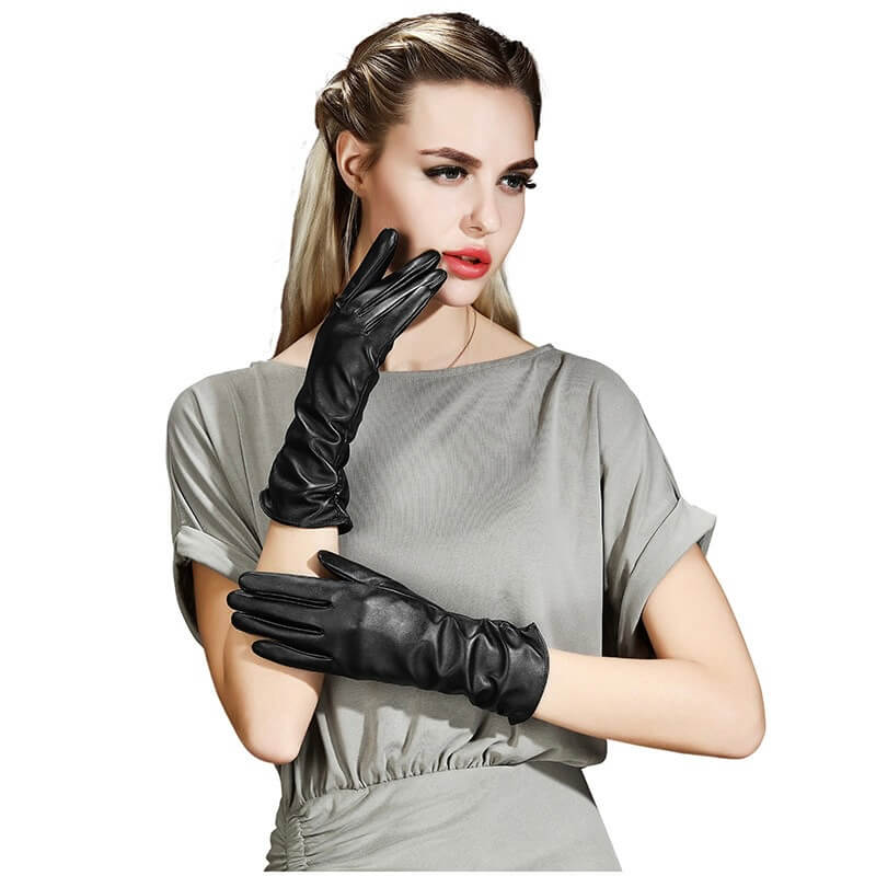 Women’s Long Lambskin Driving Gloves – 11-Inch, Silk Lining