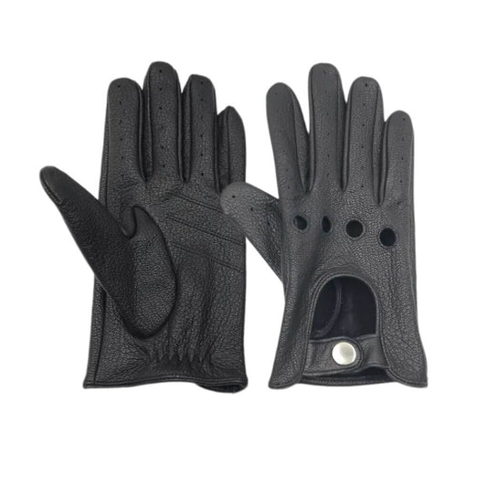 Men’s Retro Goatskin Driving Gloves – Full-Finger with Knuckle Cutouts & Solid Color – Thin & Breathable