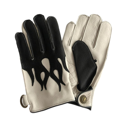 Men’s Deerskin Driving Gloves – Full-Finger with Flame Pattern Design - Black