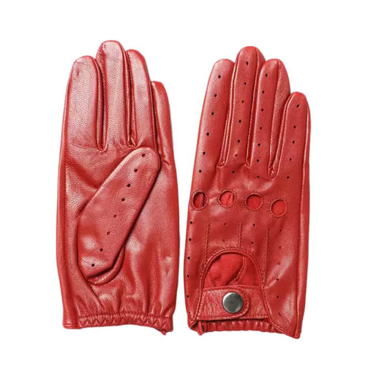 Women’s Retro Goatskin Driving Gloves – Full-Finger with Knuckle Cutouts & Solid Color