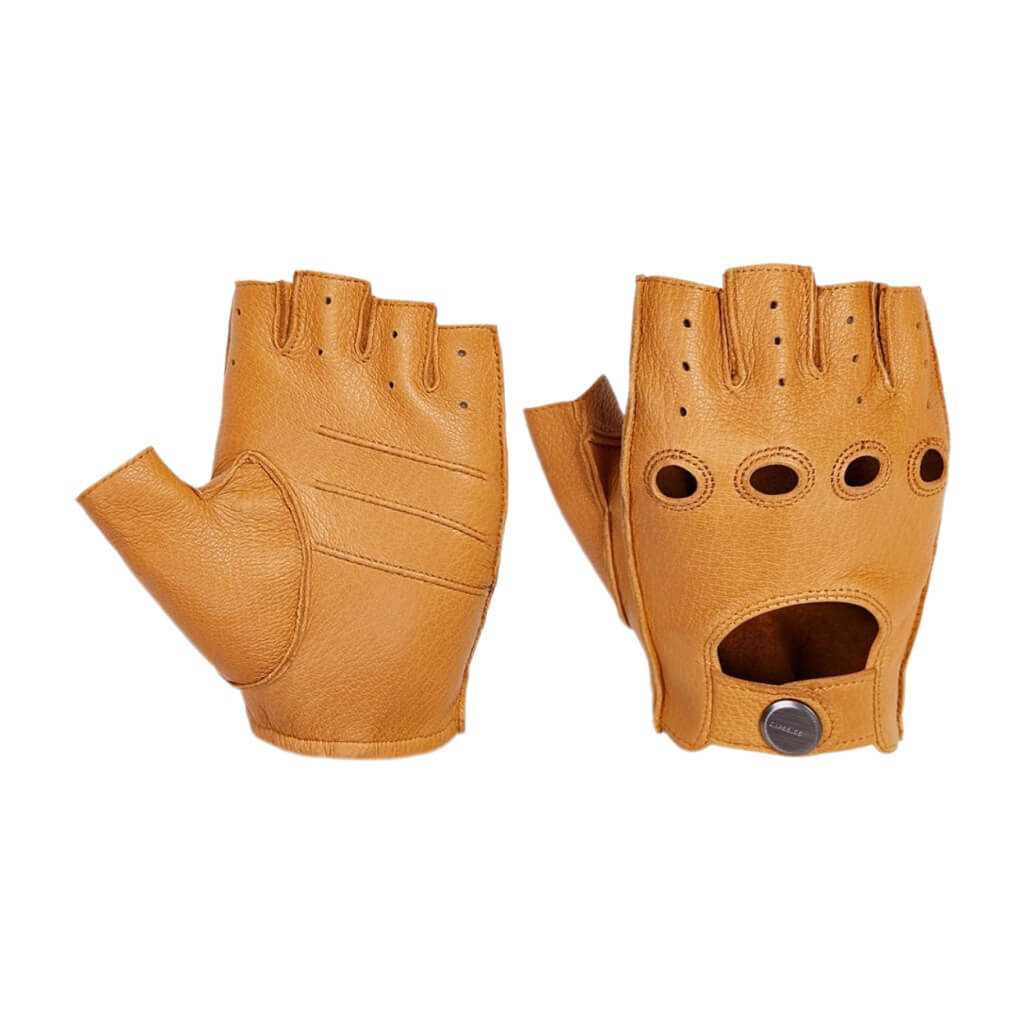 Men’s Classic Deerskin Driving Gloves – Half-Finger with Knuckle Cutouts & Solid Color - Camel