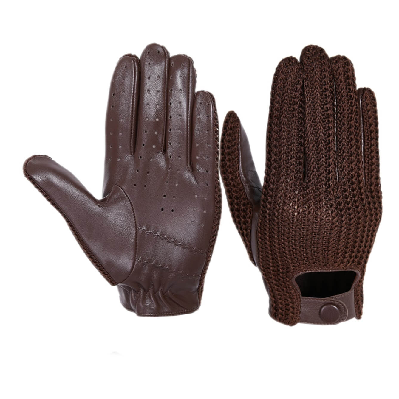 Men’s Retro Goatskin Driving Gloves – Full-Finger with Woven Back - Brown