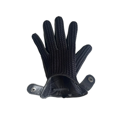 Men’s Retro Goatskin Driving Gloves – Full-Finger with Woven Back - Black