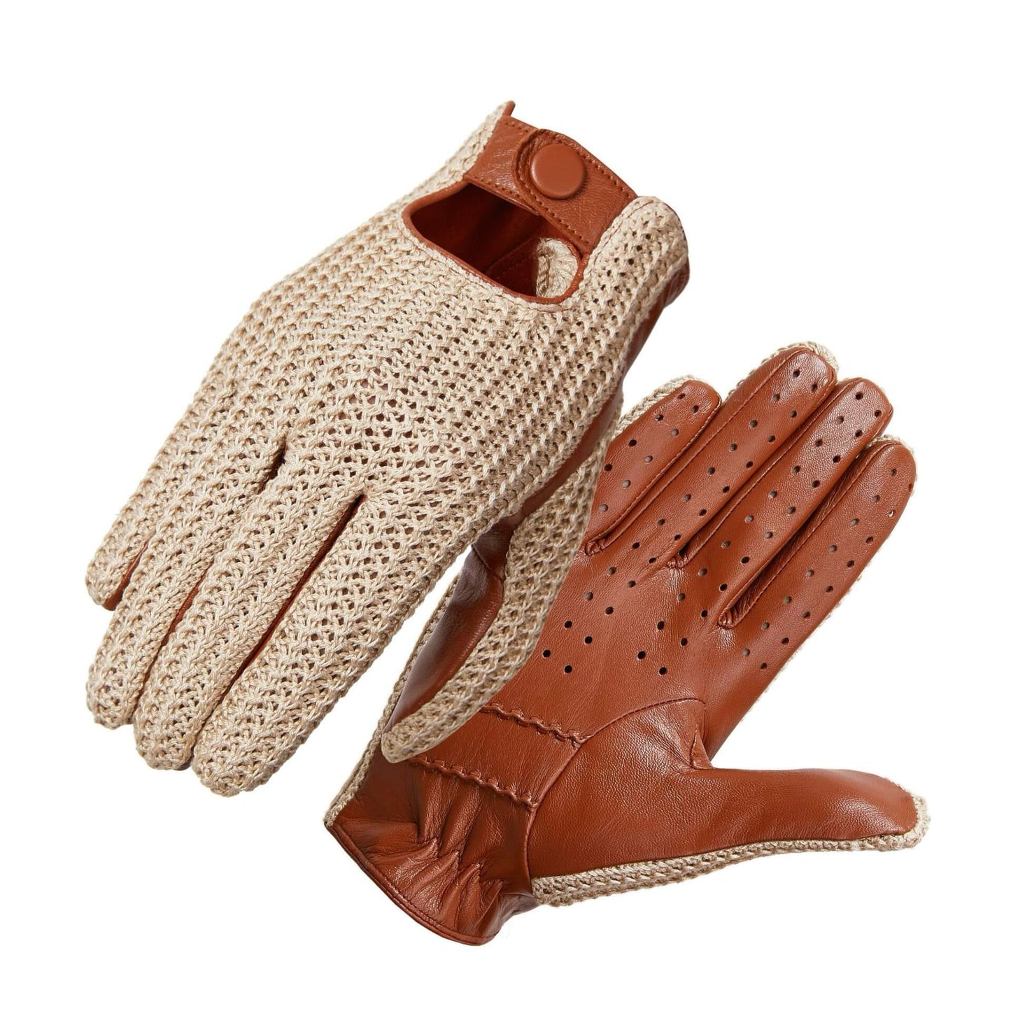 Men’s Retro Goatskin Driving Gloves – Full-Finger with Woven Back - Beige