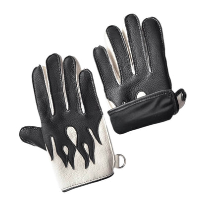Men’s Deerskin Driving Gloves – Full-Finger with Flame Pattern Design - Black