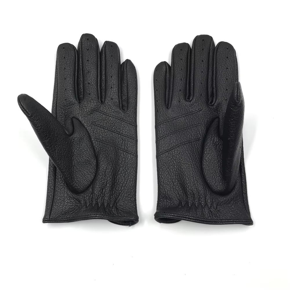Men’s Retro Goatskin Driving Gloves – Full-Finger with Knuckle Cutouts & Solid Color – Thin & Breathable