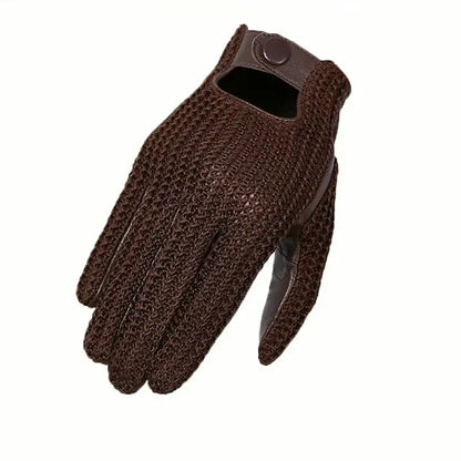 Men’s Retro Goatskin Driving Gloves – Full-Finger with Woven Back - Brown