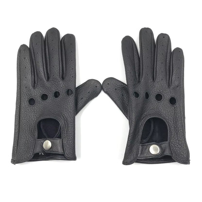 Men’s Retro Goatskin Driving Gloves – Full-Finger with Knuckle Cutouts & Solid Color – Thin & Breathable