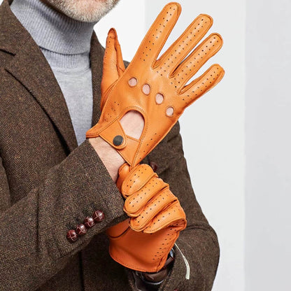 Men’s Retro Goatskin Driving Gloves – Full-Finger with Knuckle Cutouts & Perforated Design