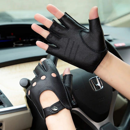 Men’s Classic Deerskin Driving Gloves – Half-Finger with Knuckle Cutouts & Solid Color - Black