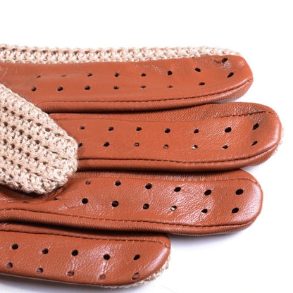 Men’s Retro Goatskin Driving Gloves – Full-Finger with Woven Back - Beige