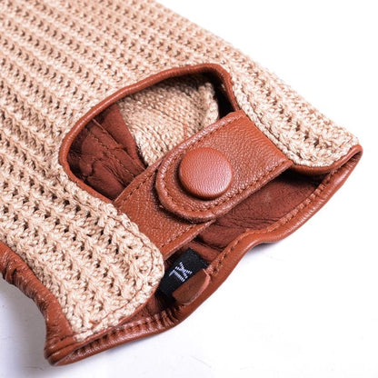 Men’s Retro Goatskin Driving Gloves – Full-Finger with Woven Back - Beige